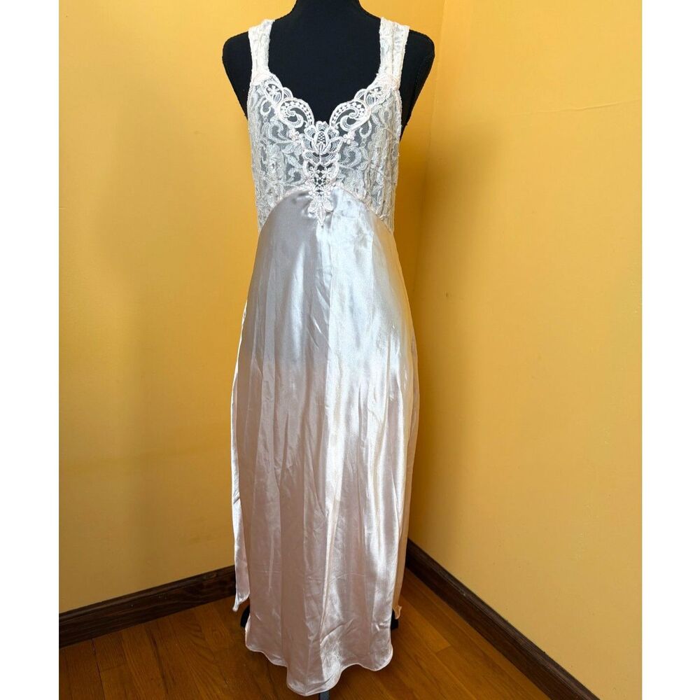 Vtg Inner Most Sears Satin Lace Nightgown Maxi Slip Bridal Coquette Fairycore L